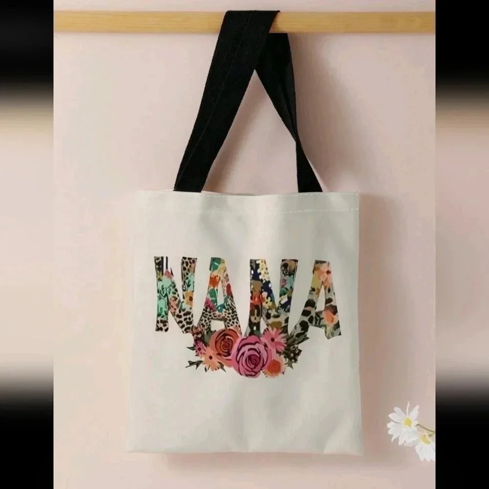 Nana Grandma white tote bag purse women's handbag cross strap floral design cute